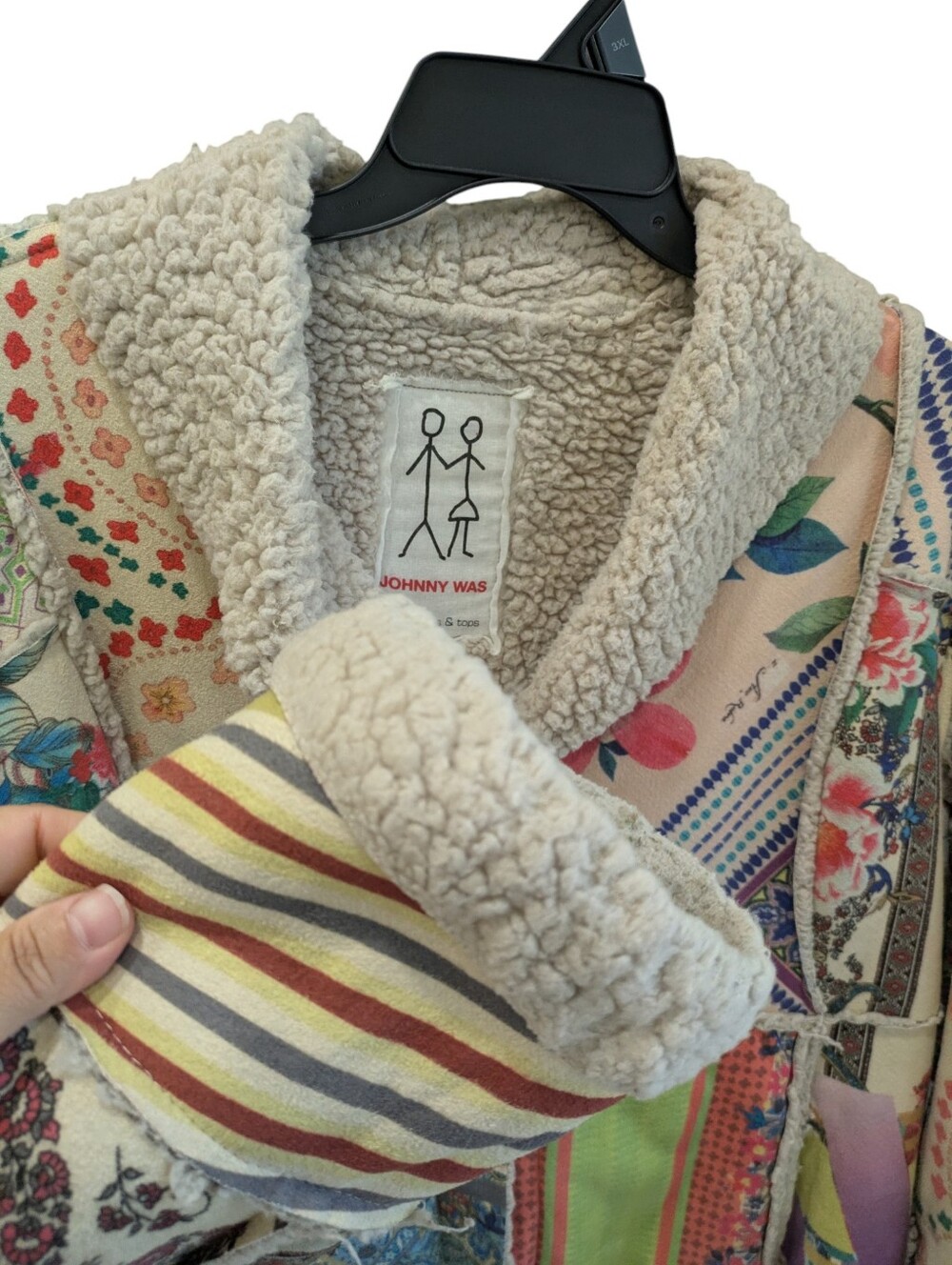 Johnny Was Gigianna Suede Jacket XL Patchwork Mixed Print Sherpa Lined Boho Coat - Picture 4 of 10